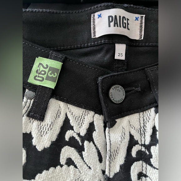 PAIGE brocade embroidery style black and off white denim - Picture 2 of 6